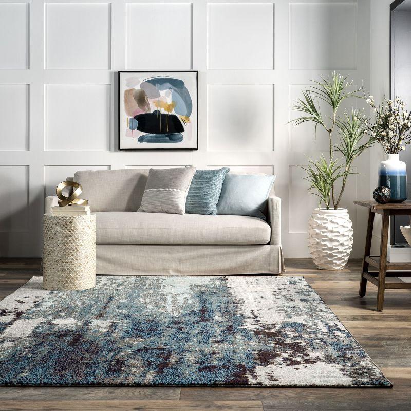 Blue Abstract Synthetic Easy Care Area Rug 6' 7" x 9'