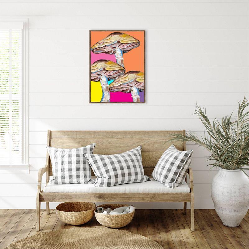 23"x30" Colorful Mushrooms by Alice Straker Framed Canvas Wall Art Print Bronze - Amanti Art