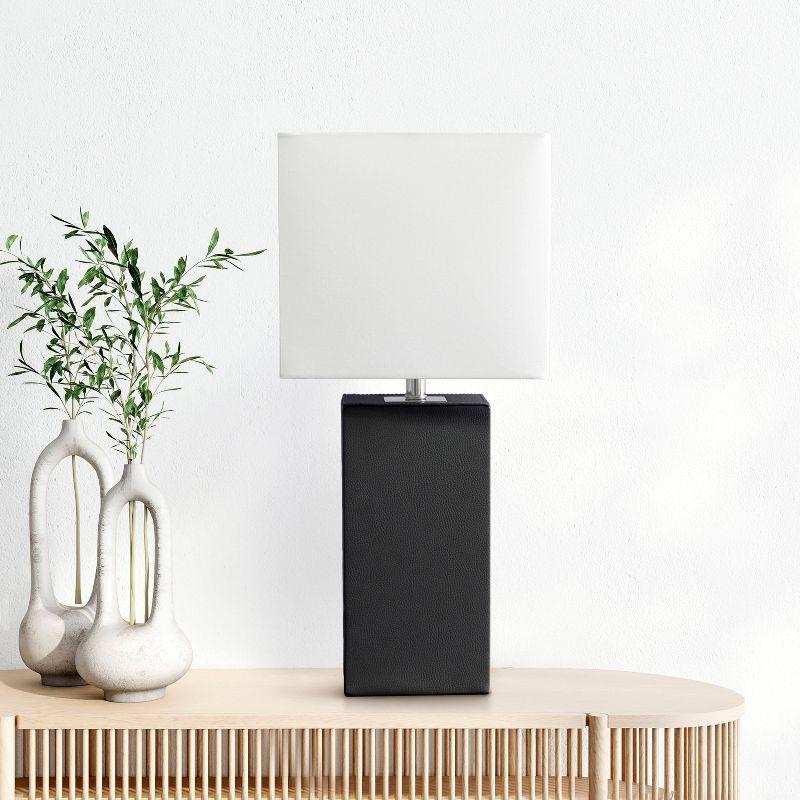 Leather Table Lamp with Fabric Shade Black - Elegant Designs: Modern Rectangle Shade, UL Listed, E26 Socket