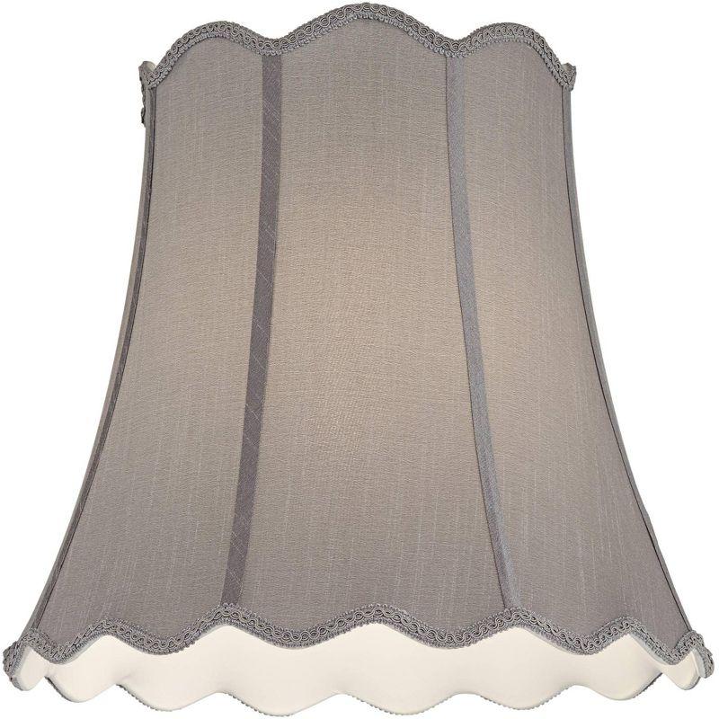 Springcrest Morell Gray Medium Scallop Bell Lamp Shade 10" Top x 16" Bottom x 15" High x 16" Slant (Spider) Replacement with Harp and Finial