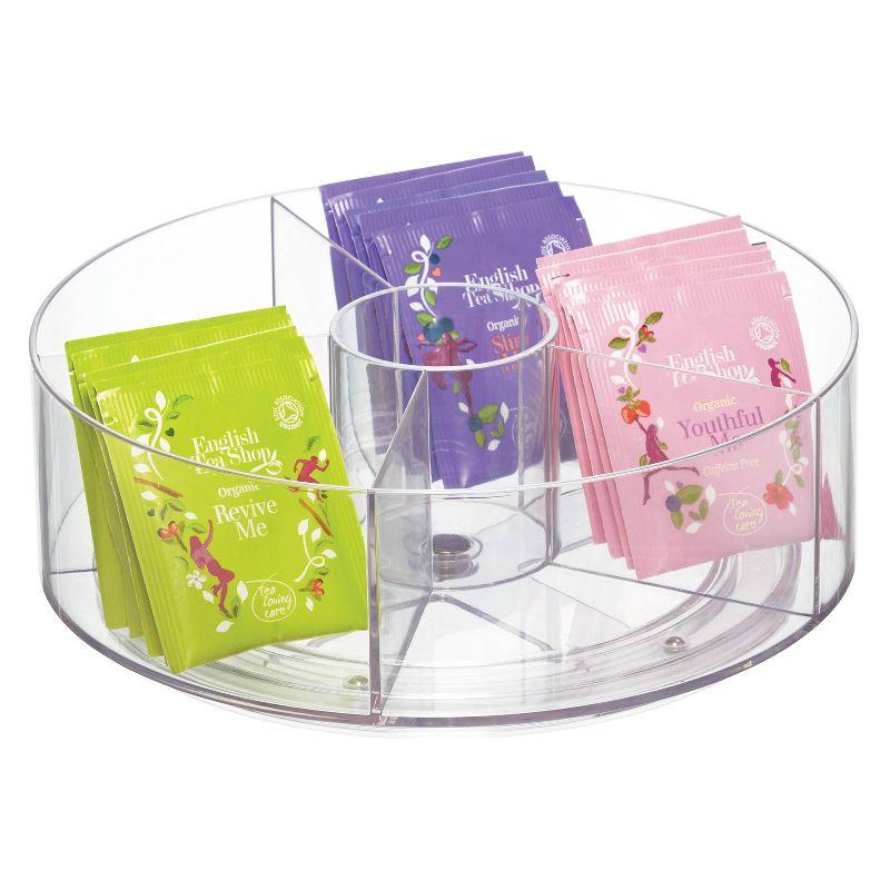 iDesign Cabinet Binz 9" Divided Rotating Turntable Tea Packet Organizer, Clear