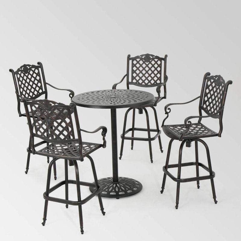 Arlana 5pc Cast Aluminum Bar Set Shiny Copper - Christopher Knight Home: Weather-Resistant, Includes 4 Stools