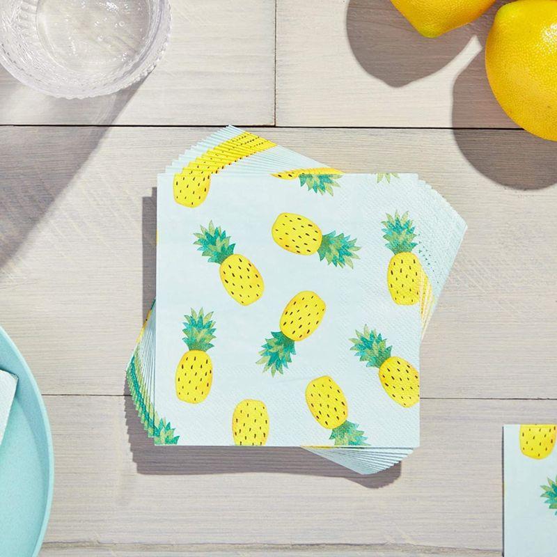 Yellow Pineapple Print 3-Ply Cocktail Napkins, 5 Inch, 100 Pack