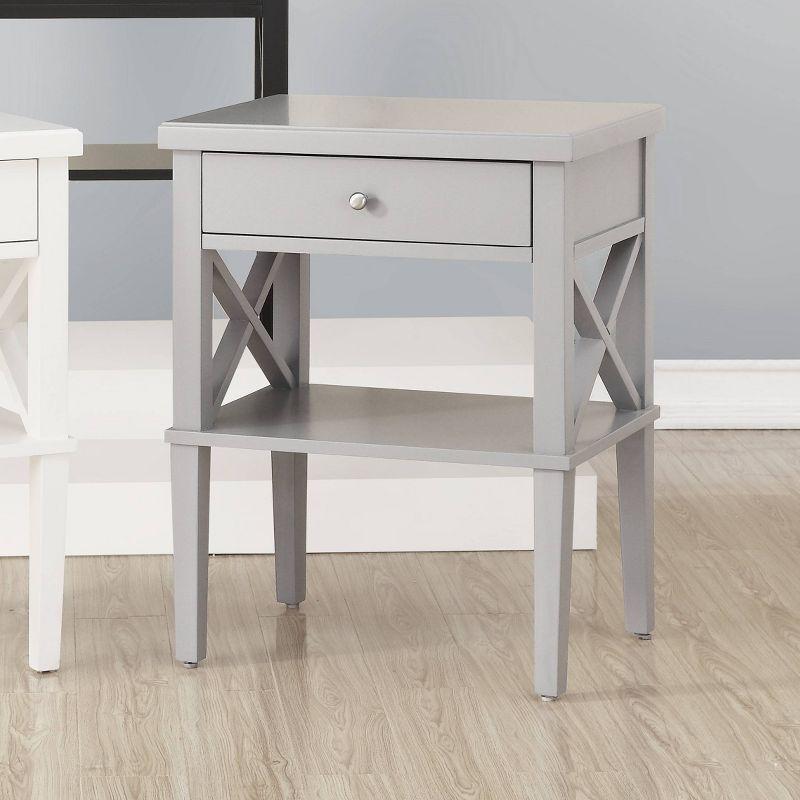 Comfort Pointe Marta Nightstand Dove Gray: Hardwood & MDF, Full Extension Drawer, Open Shelf