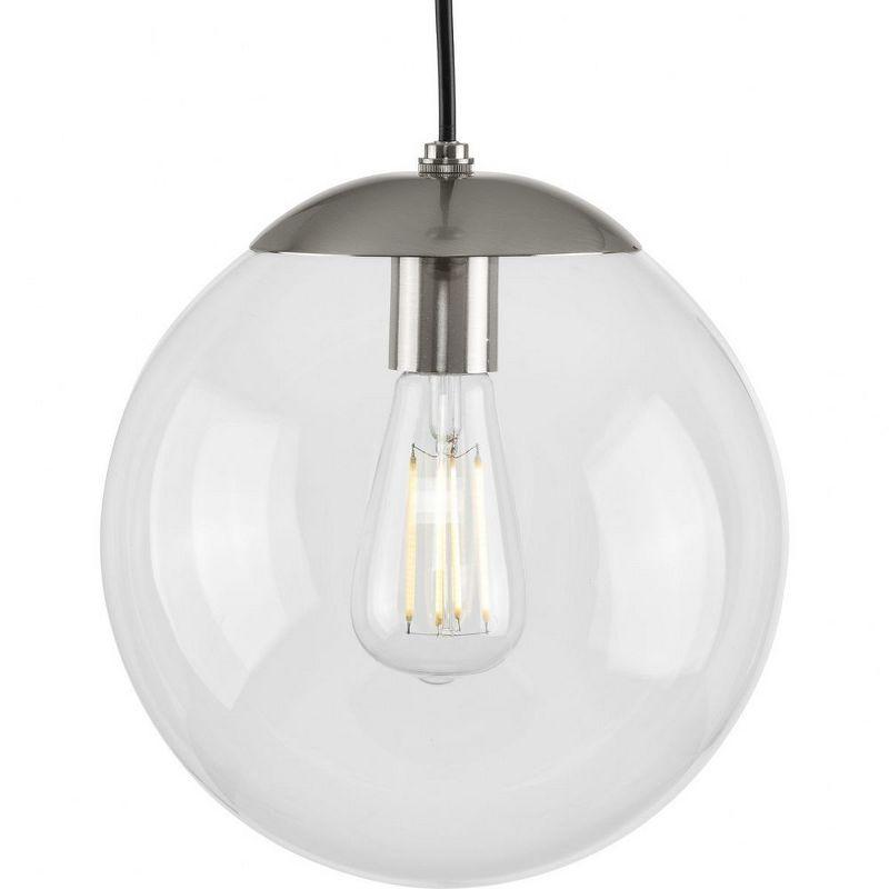 Progress Lighting Atwell 1-Light Glass Globe Pendant, Brushed Nickel, Clear Glass Shade