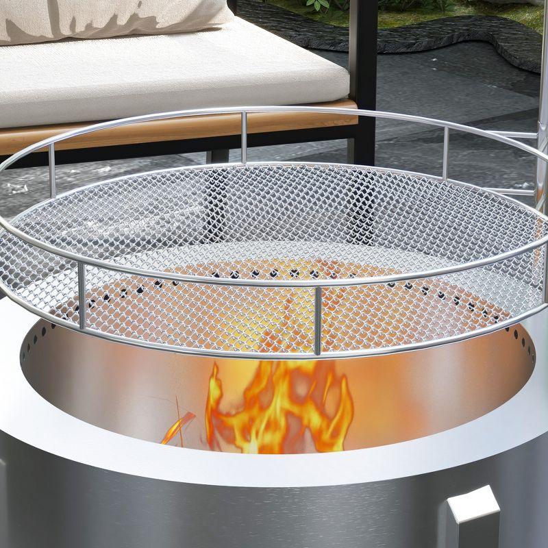 Outsunny 2-in-1 Smokeless Fire Pit BBQ Grill 19" Wood Burning Firepit with Poker, Stainless Steel, Silver