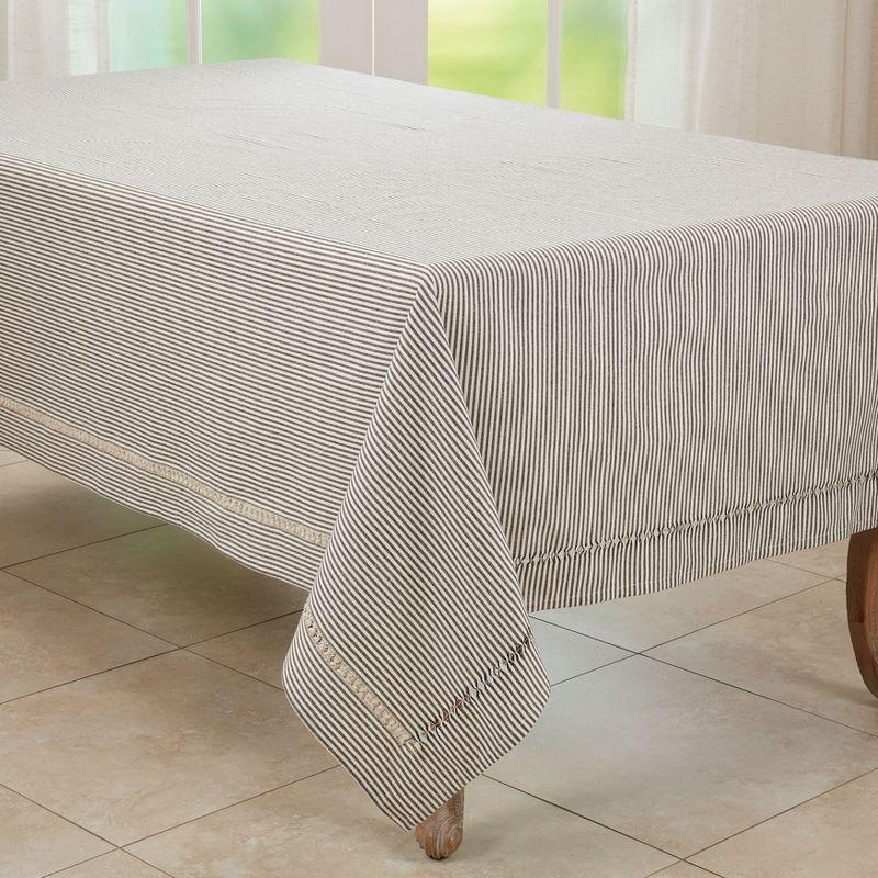 Black and White Striped Cotton Hemstitch Tablecloth