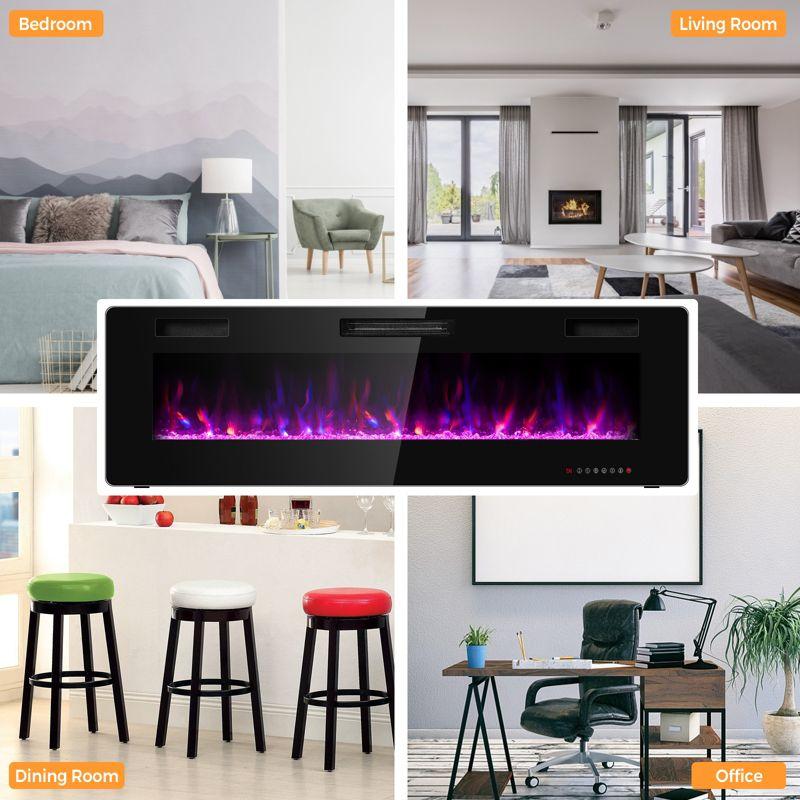 Tangkula 60" Recessed Electric Fireplace 750W/1500W heater in Wall Remote Control w/Timer Available Flame Color