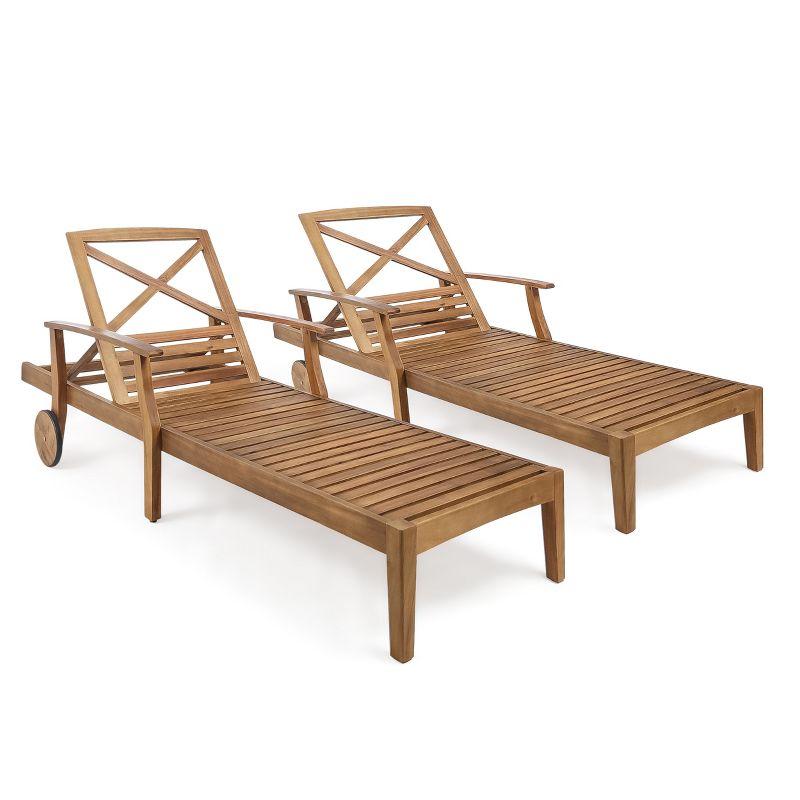 Perla Teak Finish Acacia Wood Outdoor Chaise Lounge Set