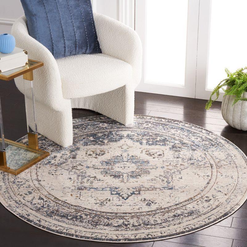 Vintage Persian VTP438 Power Loomed Indoor Area Rug - Ivory/Blue - 5' Round - Safavieh