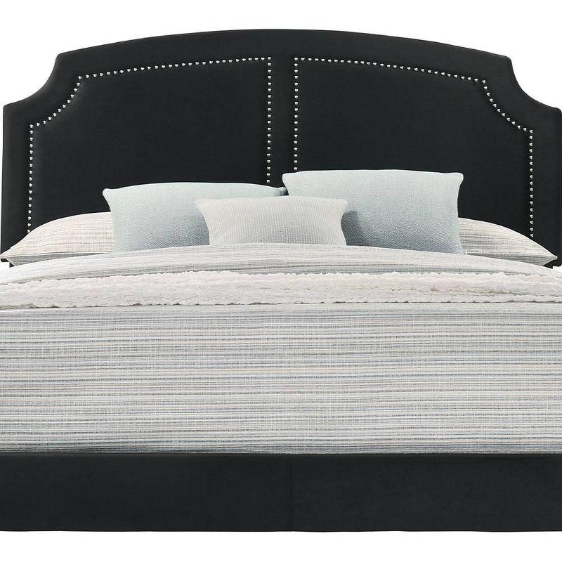 Zeena 86" King Bed Black Velvet - Acme Furniture: Faux Leather Upholstery, Nailhead Trim, No Box Spring Needed