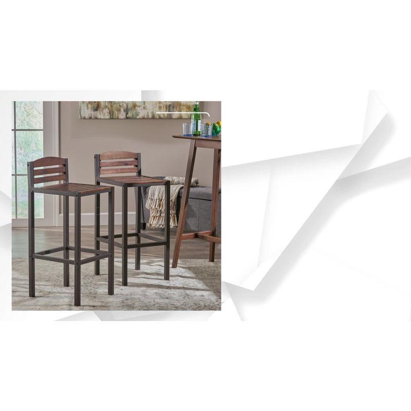 Milos Set of 2 Acacia Barstool - Dark Brown / Rustic Metal - Christopher Knight Home: UV & Weather-Resistant Patio Seating