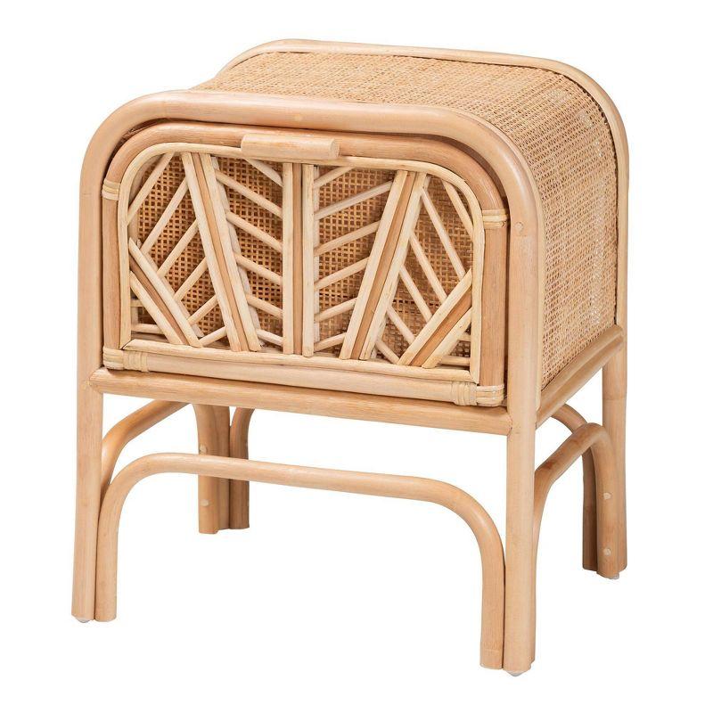 bali & pari Carabella Natural Rattan 1 Drawer Nightstand Natural: Handcrafted, Bohemian Design, Secure Storage