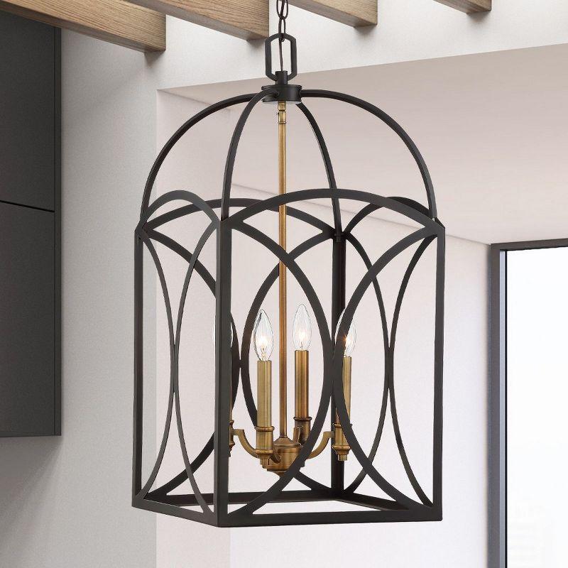 English Bronze & Warm Brass Birdcage-Inspired 4-Light Chandelier