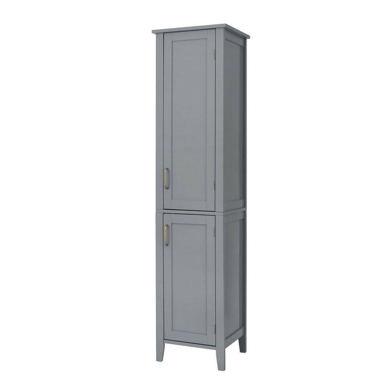 Gray Engineered Wood Linen Tower Cabinet with Adjustable Shelving