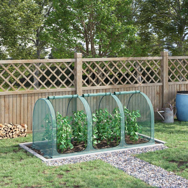 Outsunny 9 x 4ft Crop Cage with Three Zippered Doors, Storage Bag and Ground Stakes, Plant Protection Tent, Green