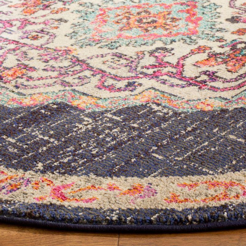 Boho-Chic Black & Blue Synthetic 5' Round Area Rug