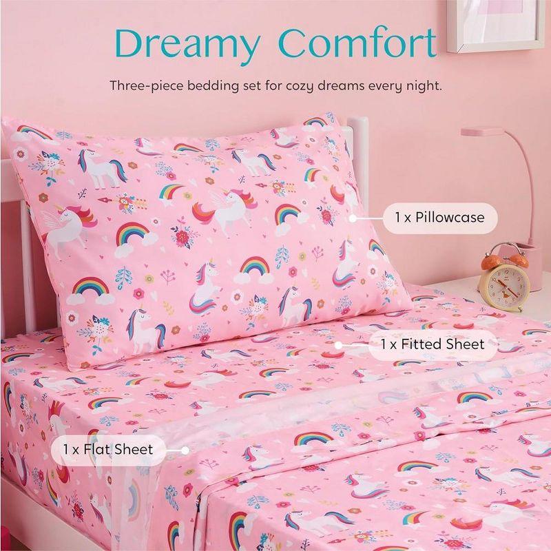 Joyfy Kids Twin Sheet Set Unicorn- 3 Piece Soft Microfiber Bed Sheets- Cozy Toddler Bedding Set for Boys Girls Teens