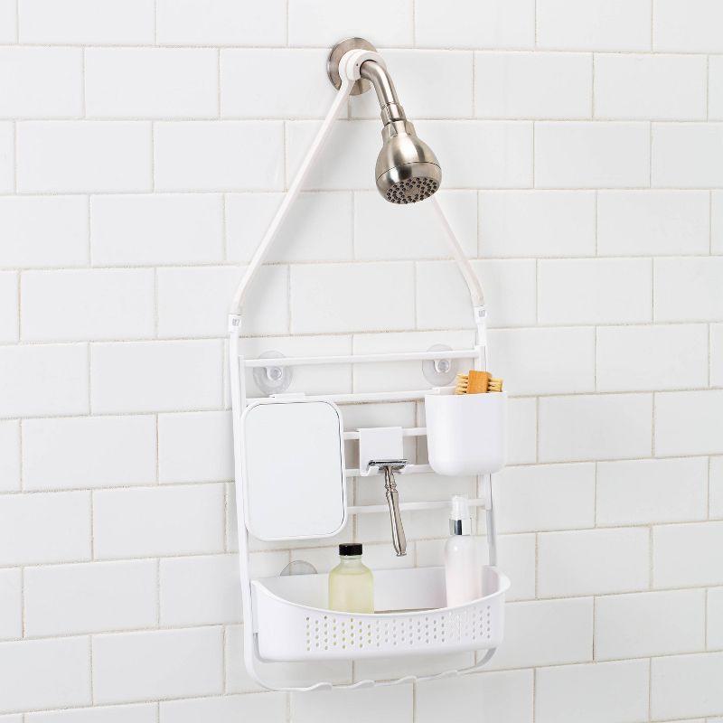 White Adjustable Plastic Shower Caddy with Suction Mount