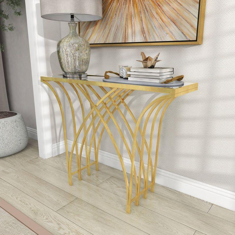 Mercer41 Derbyshire Metal Geometric Gold Console Table with Mirrored Glass Top