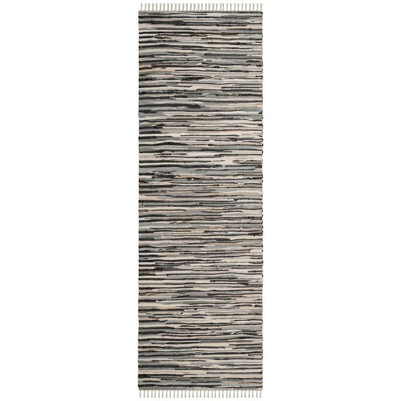 Black and Multicolor Stripe Hand-Woven Wool Runner Rug 2'3" X 12'