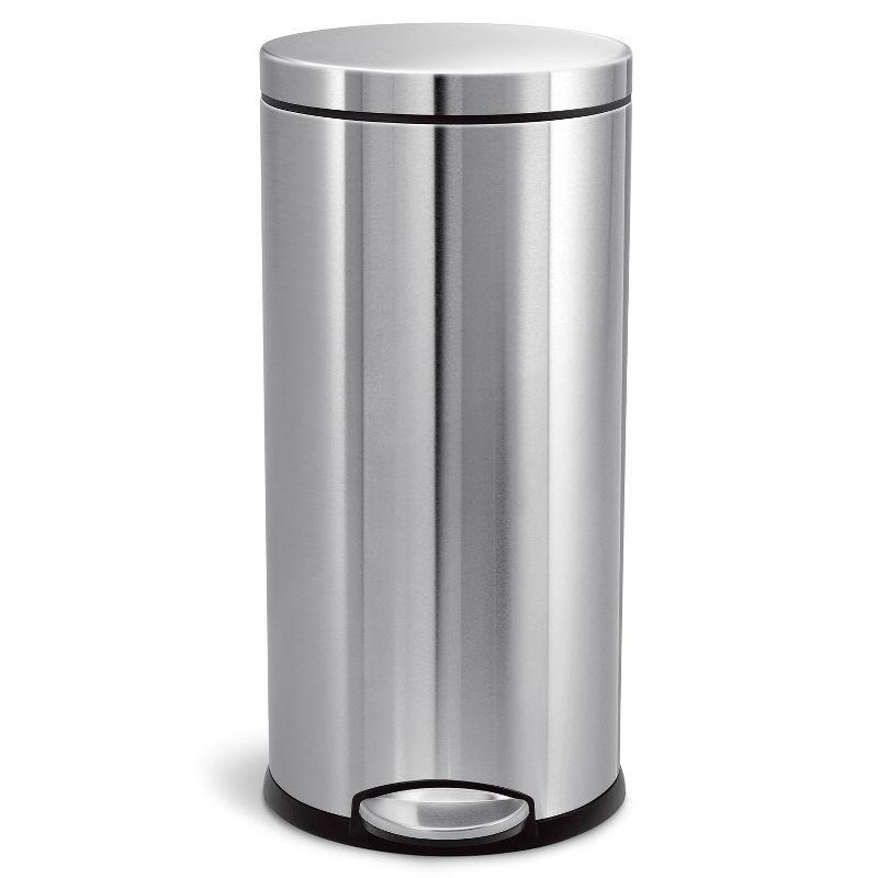 Brushed Stainless Steel Round Pedal Trash Can with Silent Close Lid