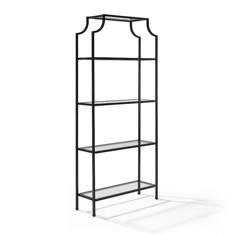 Black Steel Modern Pagoda-Style Etagere with Glass Shelves