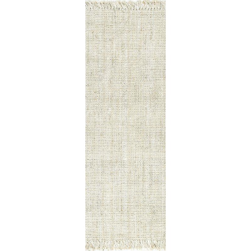 Nuloom 2x6 Daniela Jute Tassel Hand Woven Indoor Area Rug, Off White, Solid Chunky Farmhouse Design, Natural Fiber BedroomLiving Room