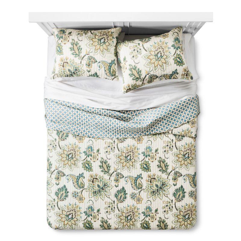 Gray and Teal Reversible Cotton King Quilt Set