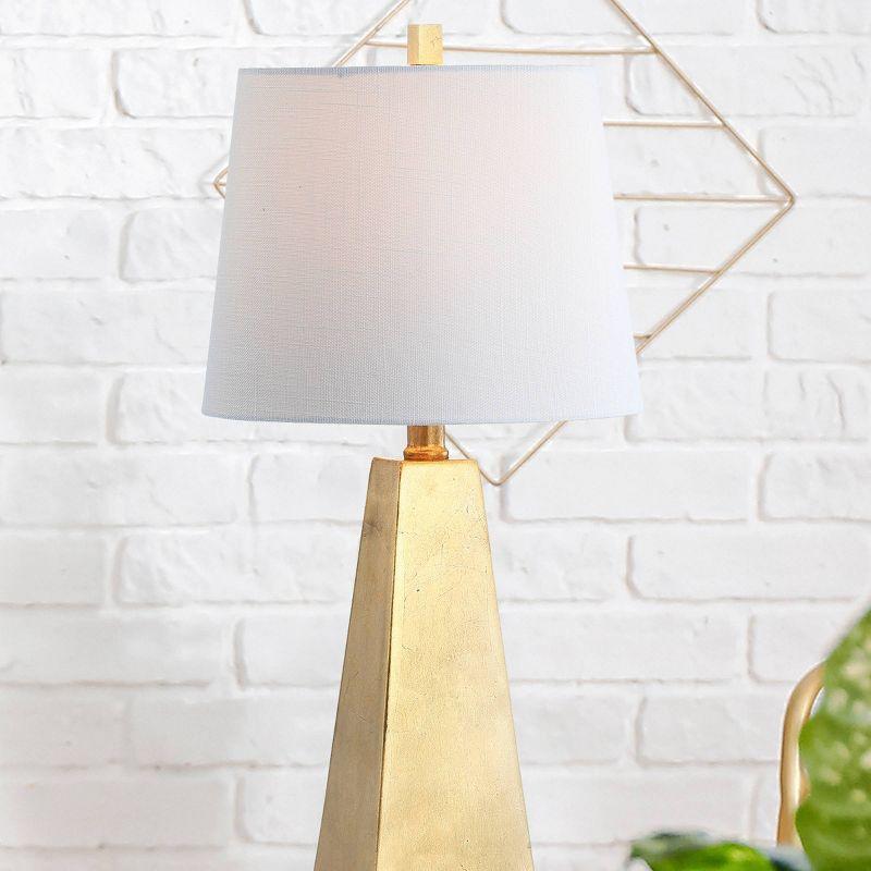 JONATHAN Y 20.5" Alexis Resin Table Lamp (Includes LED Light Bulb) Gold: Modern Geometric Pyramid Base, Silk-Wrapped Cord