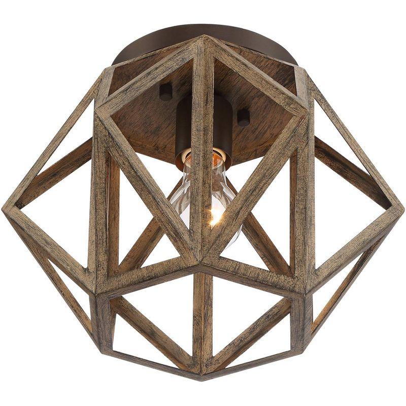 Possini Euro Design Moorcroft Rustic Farmhouse Ceiling Light Flush Mount Fixture 12 1/4" Wide Oil Rubbed Bronze Painted Wood for Bedroom Living Room