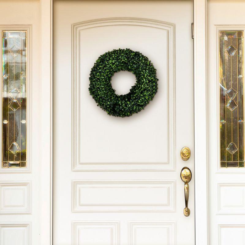 Nature Spring Boxwood Wreath - 16.5-Inch Round UV Resistant Artificial Spring, Summer, Fall, or Winter Wreath - Outdoor/Indoor Wreaths