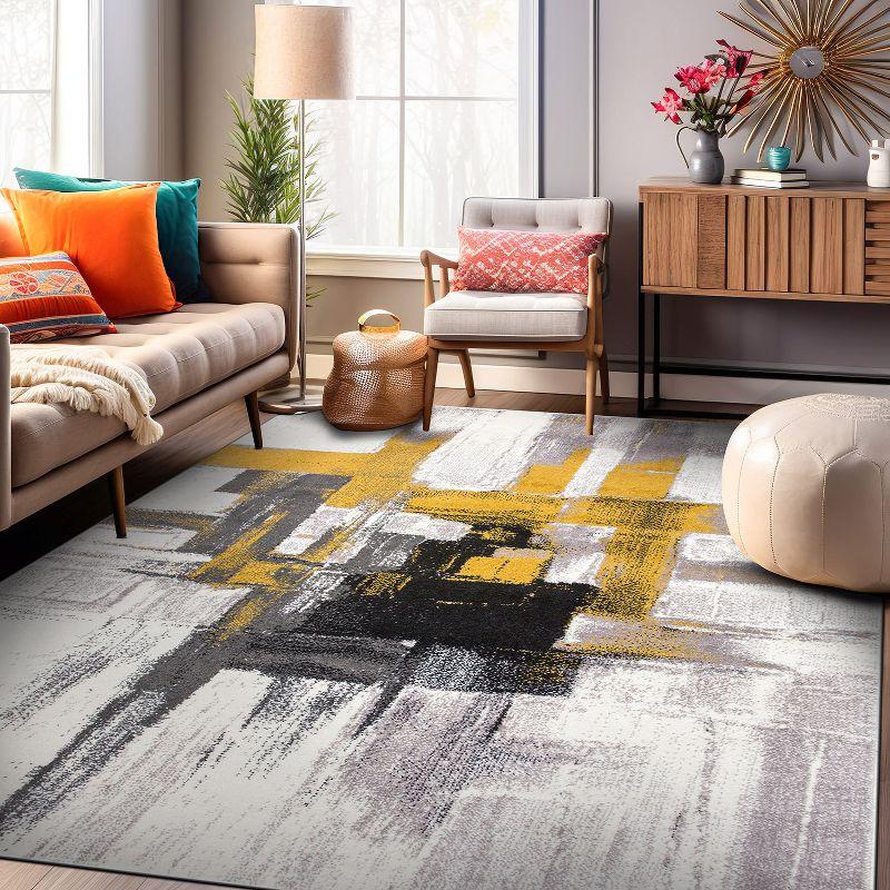 World Rug Gallery Contemporary Modern Abstract Gold 6'6" x 9' Area Rug