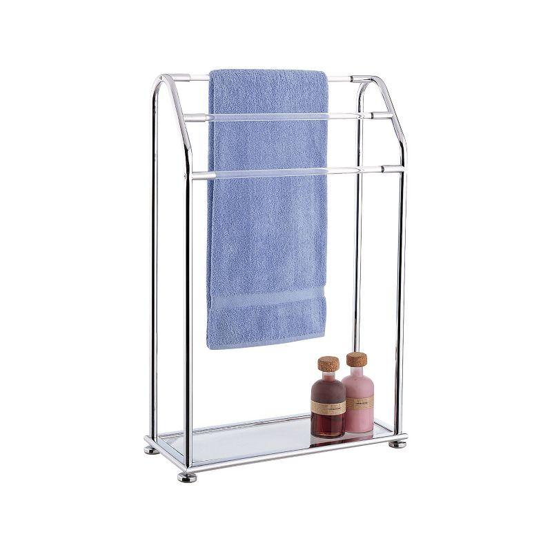 Chrome and Acrylic Freestanding 3-Bar Towel Rack with Shelf