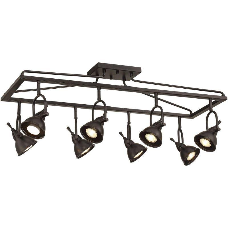 Pro Track Kane 8-Head LED Ceiling Track Light Fixture Kit Spot Light GU10 Directional Brown Bronze Finish Metal Farmhouse Rustic Cage Kitchen 36" Wide