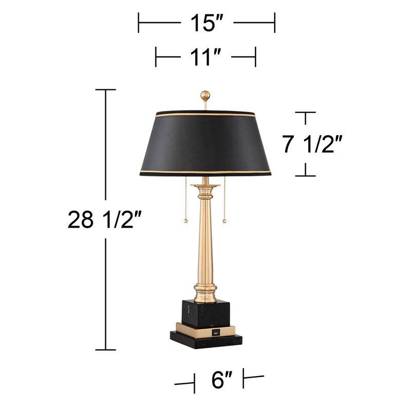 Barnes and Ivy Georgetown Traditional Desk Lamp 28 1/2" Tall Warm Brass with USB Charging Port Black Shade for Bedroom Living Room Bedside Office Kids