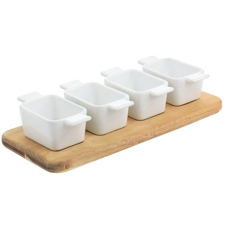 Gibson Elite Gibson Elite Gracious Dining 5 Piece Fine Ceramic Tidbit Dish Set With Acacia Wood Base