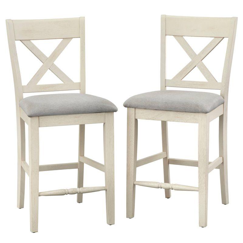 Montreal 24" White and Gray Cross-Back Counter Stools, Set of 2