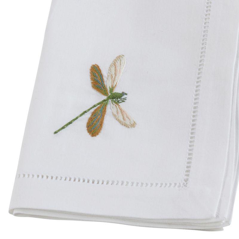 Saro Lifestyle Saro Lifestyle Cotton Table Napkins With Hemstitch And Open Wing Dragonfly Design, White, 20"