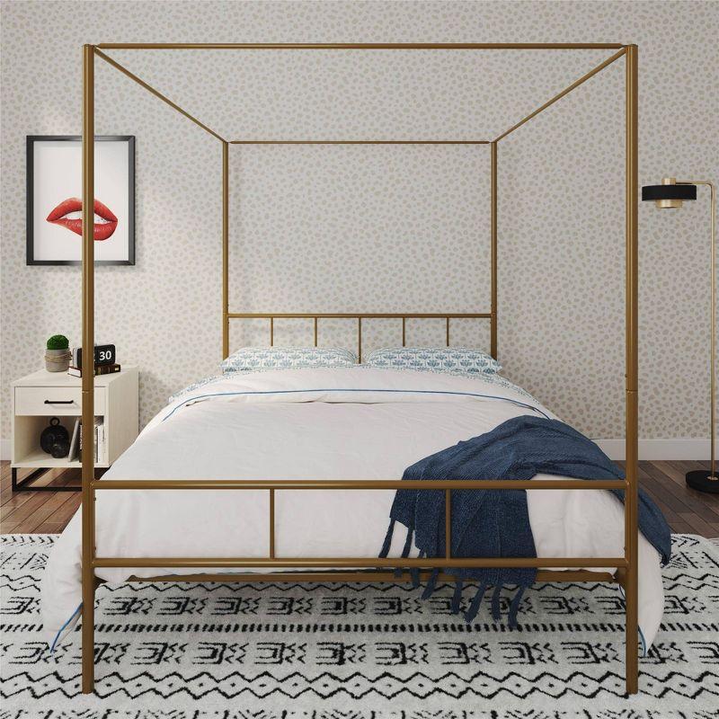 Elegant Gold Queen Metal Canopy Bed with Sophisticated Headboard