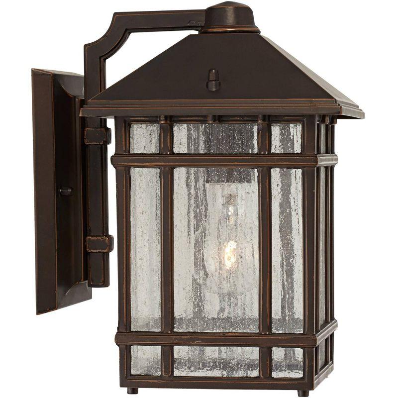 Kathy Ireland Sierra Craftsman Mission Outdoor Wall Light Fixture Rubbed Bronze 11" High Frosted Seeded Glass Panels for Post Exterior Barn Deck House