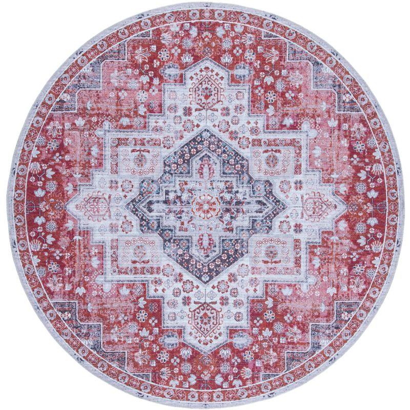 Rust and Ivory Round Washable Viscose Area Rug