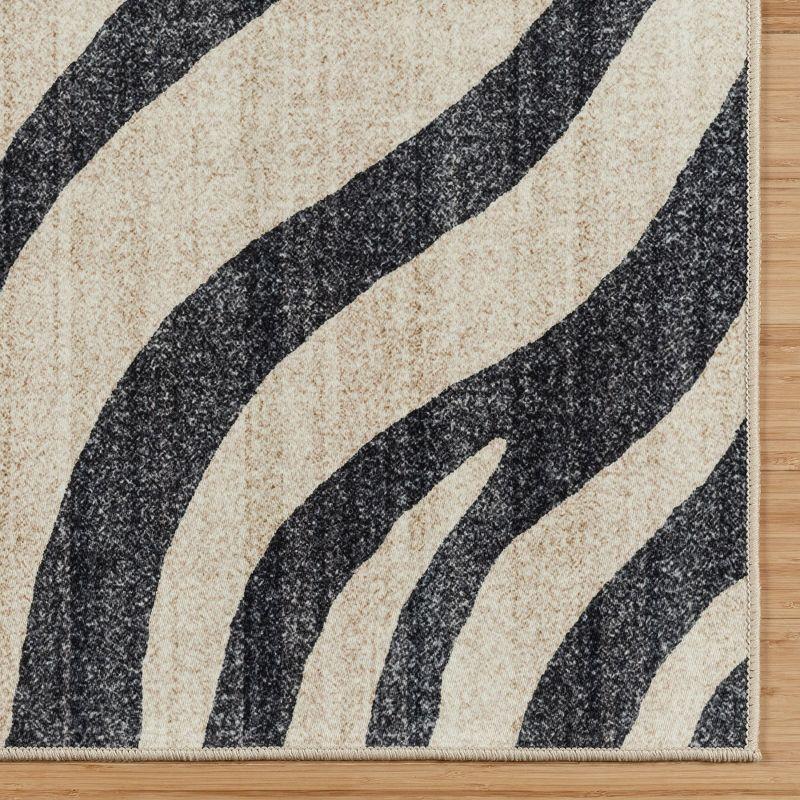 Gertmenian Crystal Print Zebra Black Ivory Cream Modern Animal Print Washable Flat Pile Indoor Area Rug