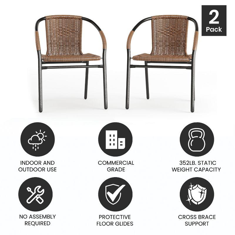 Emma and Oliver 2 Pack Rattan Indoor-Outdoor Restaurant Stack Chair with Curved Back