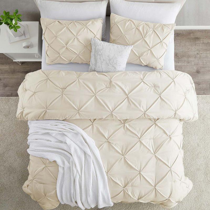 Nestl 3 Piece Pinch Pleated Duvet Cover Set, Double Brushed Pintuck Duvet Cover with Button Closure and Pillow Shams