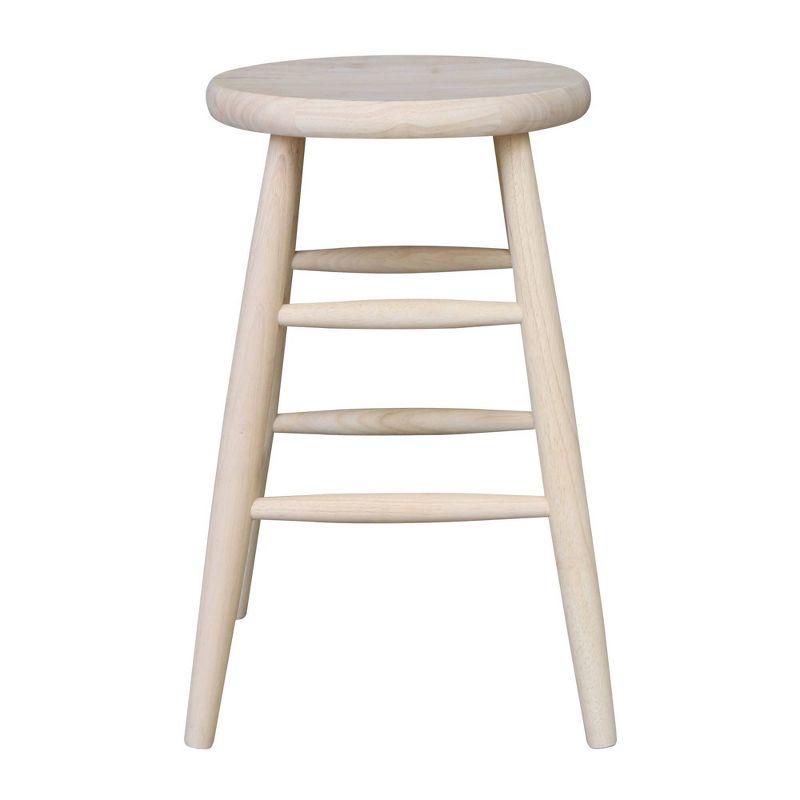 24" Scooped Seat Counter Height Barstool Unfinished - International Concepts: Solid Wood, Round, Backless