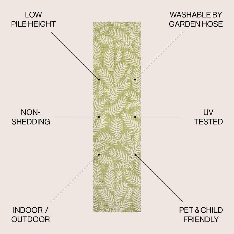 2' x 10' Nevis Palm Frond Indoor/Outdoor Runner Rug, Green/Cream - JONATHAN Y