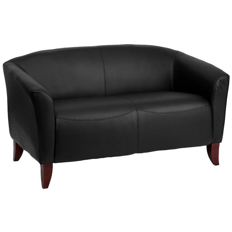 Elegant Black Faux Leather Loveseat with Cherry Wood Feet