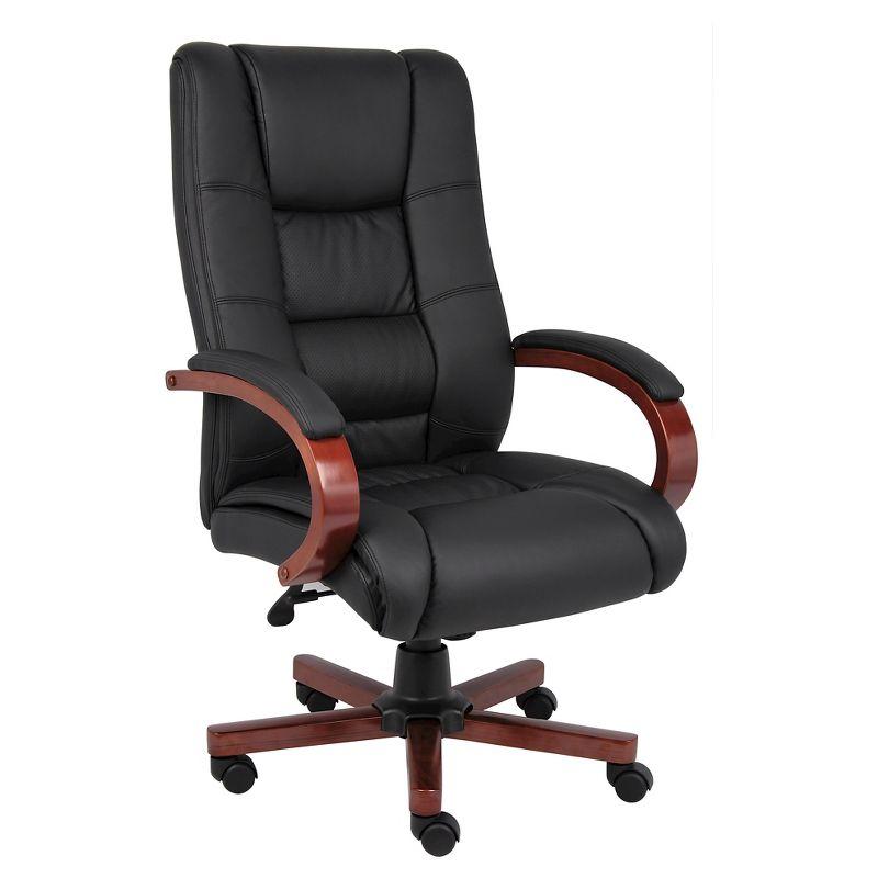 Elegant High-Back Executive Swivel Chair with Wood Accents, Black