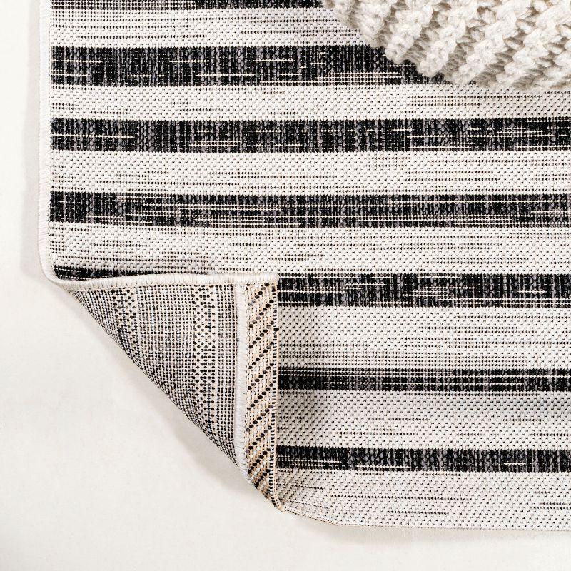 2'x10' Sukie Modern Offset Stripe Indoor/Outdoor Runner Rug, Ivory/Black - JONATHAN Y
